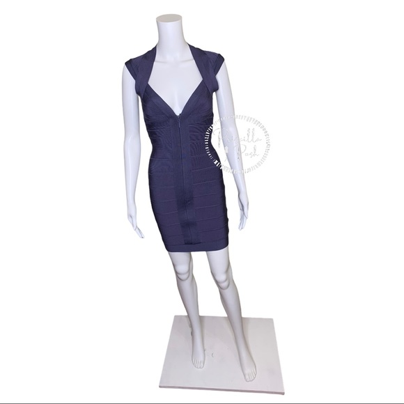 HERVÉ LÉGER Zip-front bandage dress indigo blue - Picture 8 of 16